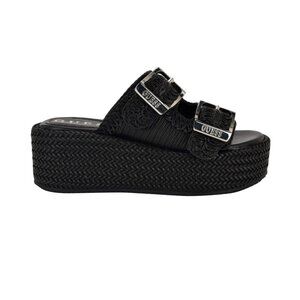 GUESS Womens Binks Double Buckle Woven Wedge Sandals Black Size 6.5M NIB